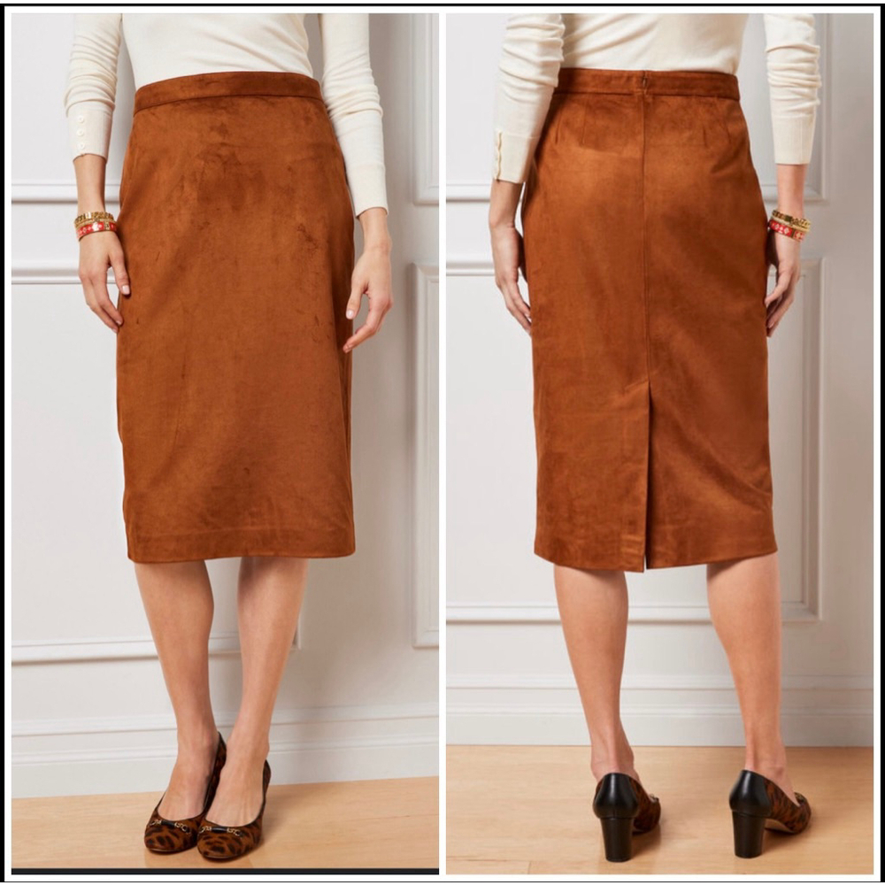 Talbots Brown Faux Suede Pencil Skirt Size 14
